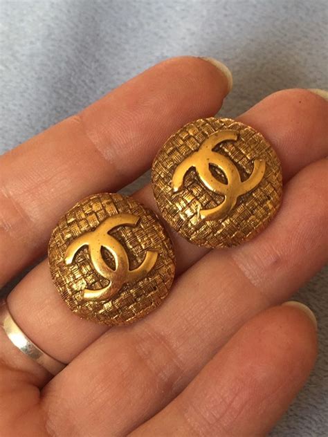 metal chanel signature earrings|authentic chanel logo earrings.